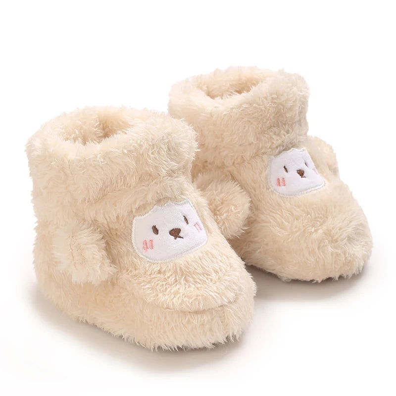 0-18M Apricot New Soft Winter Boots Baby Girl Boy Winter Warm Shoes Solid Fashion Toddler Fuzzy Balls First Walkers Kid Shoes