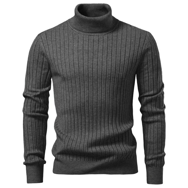 Men's Turtleneck Knit Sweater — Warm Striped Pullover