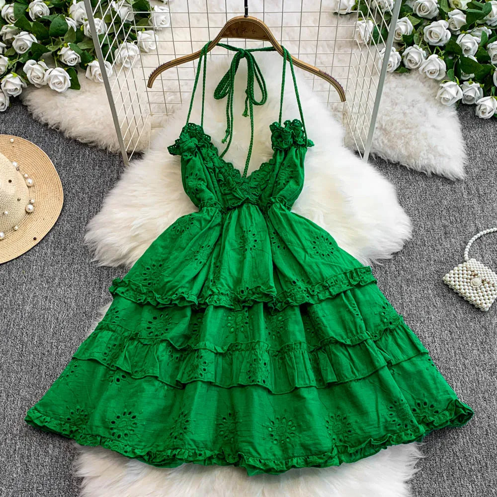 Chic hollow out loose sweet slim Slip Dress Fashion Beach Casual fairycore gothic dress Vacation Summer Women dress