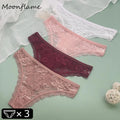 Moonflame 3 Pcs Sexy Lingerie Women Underwear Transparent Lace Thongs Woman Bikini