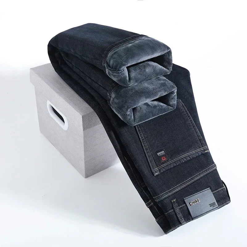 Men's Fleece-Lined Straight Jeans – Warm Winter Denim