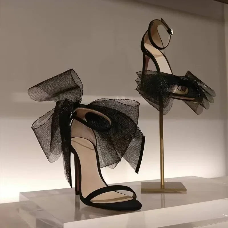 Women's Bow Stiletto Heel Sandals – Korean Style Open-Toe Wedding & Party Heels