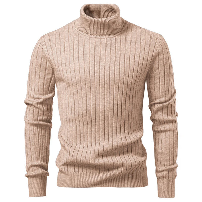 Men's Turtleneck Knit Sweater — Warm Striped Pullover