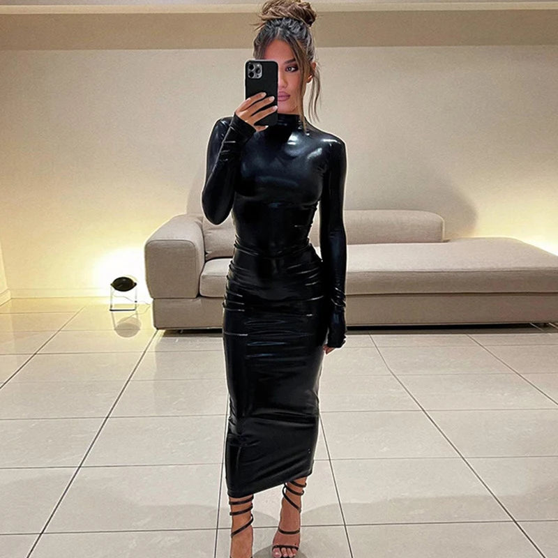 Women's Solid Color Round Neck High Waist A-Line Midi Dress – Casual Everyday Style