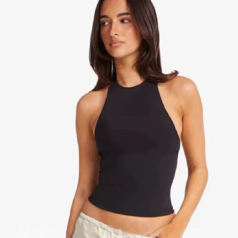Women's Halter Open-Back Tank Top & Biker Shorts Set | Gym & Pilates