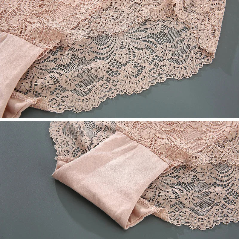3Pcs Women's Plus Size Panties Lace Lingerie Solid Color Brief High Waisted Triangle Panty Brief Comfort Intimate 1-4XL Lingerie