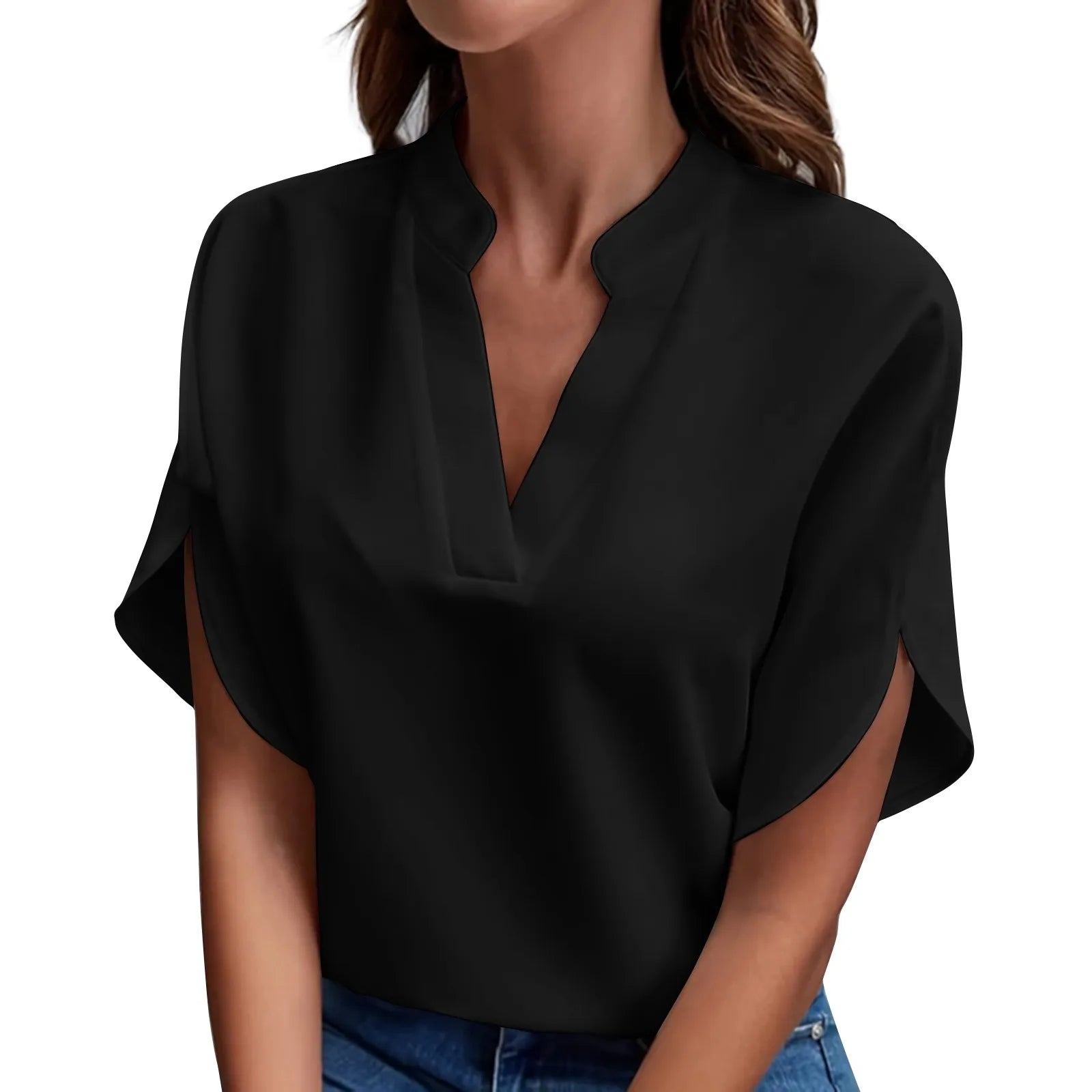 Women's Casual Chiffon Blouse | Mandarin Collar 3/4 Sleeve Pullover Top | 8 Colors | S–XXL