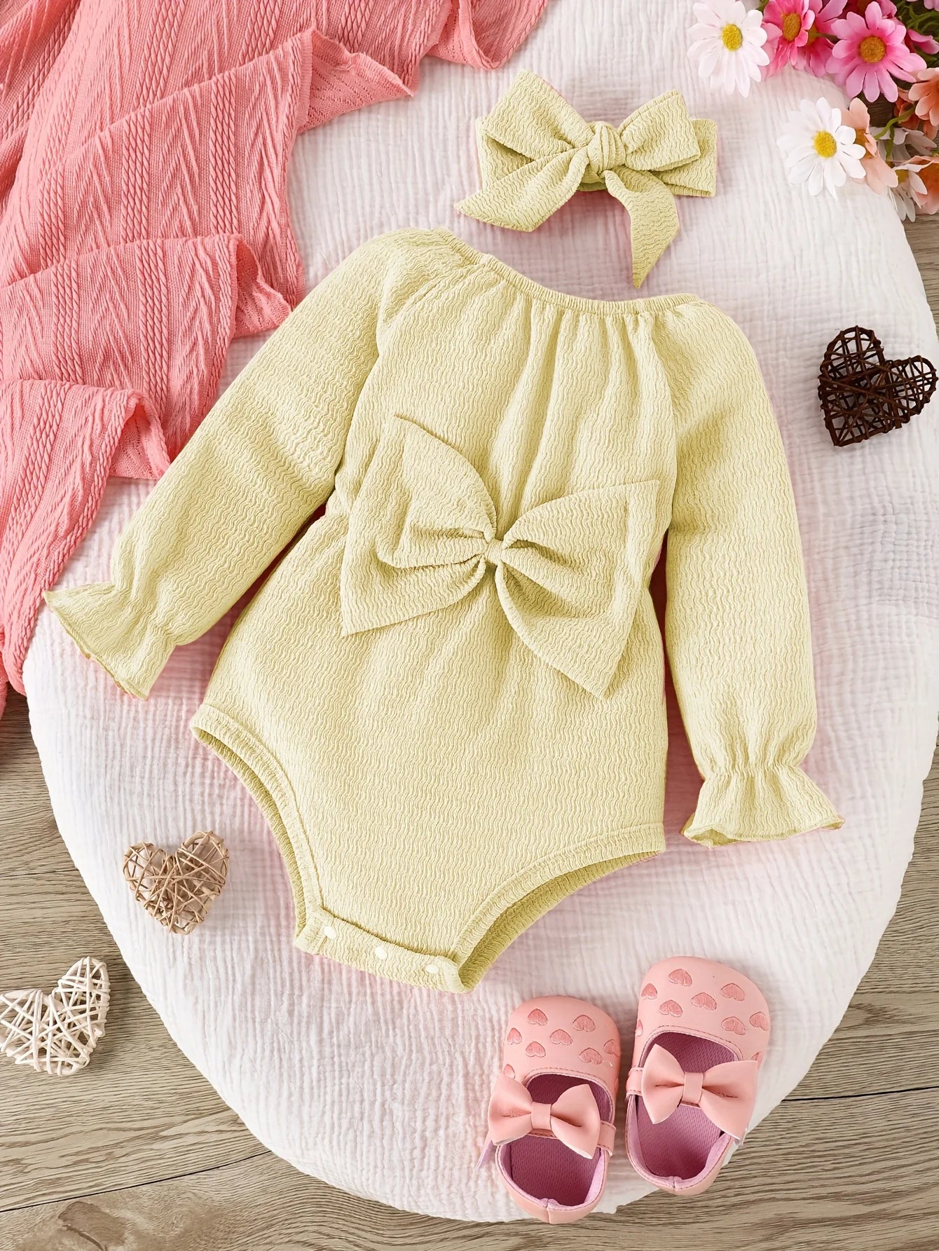 Baby Girl Long-Sleeve Onesie & Kerchief Set — Bow 2-Piece
