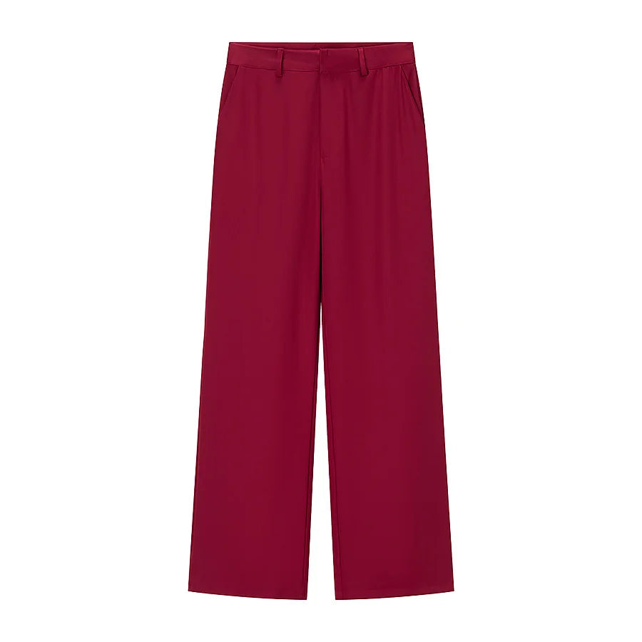 Women's V-Neck Buckle Vest & High Waist Wide-Leg Pants – Chic 2-Piece Office Set