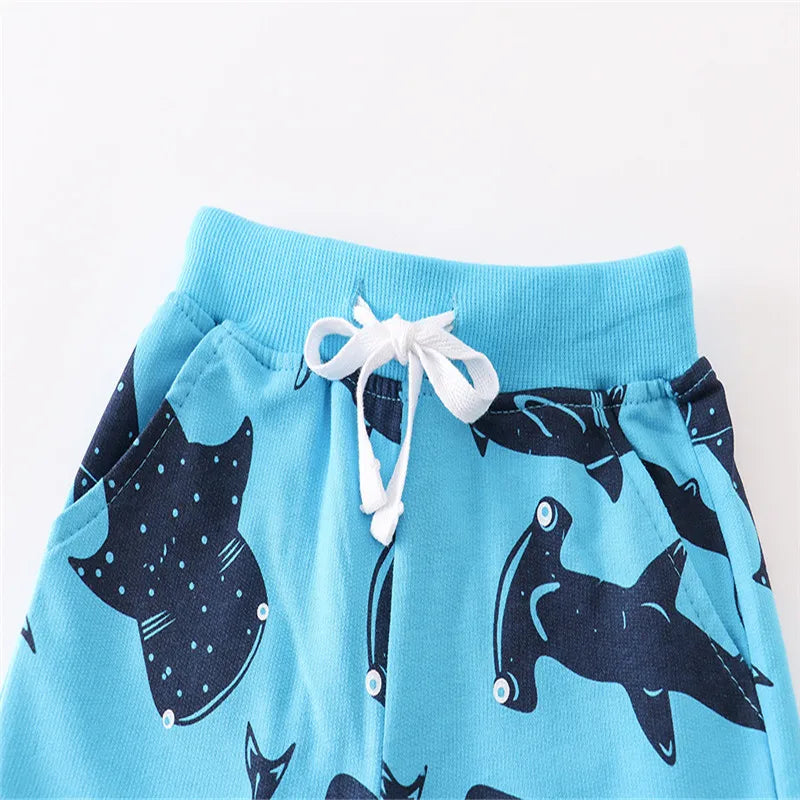 Jumping Meters 2-7T Summer Boys Shorts Sharks Print Drawstring Baby Boys Girls Short Pants Animals  Children's Kids Trousers