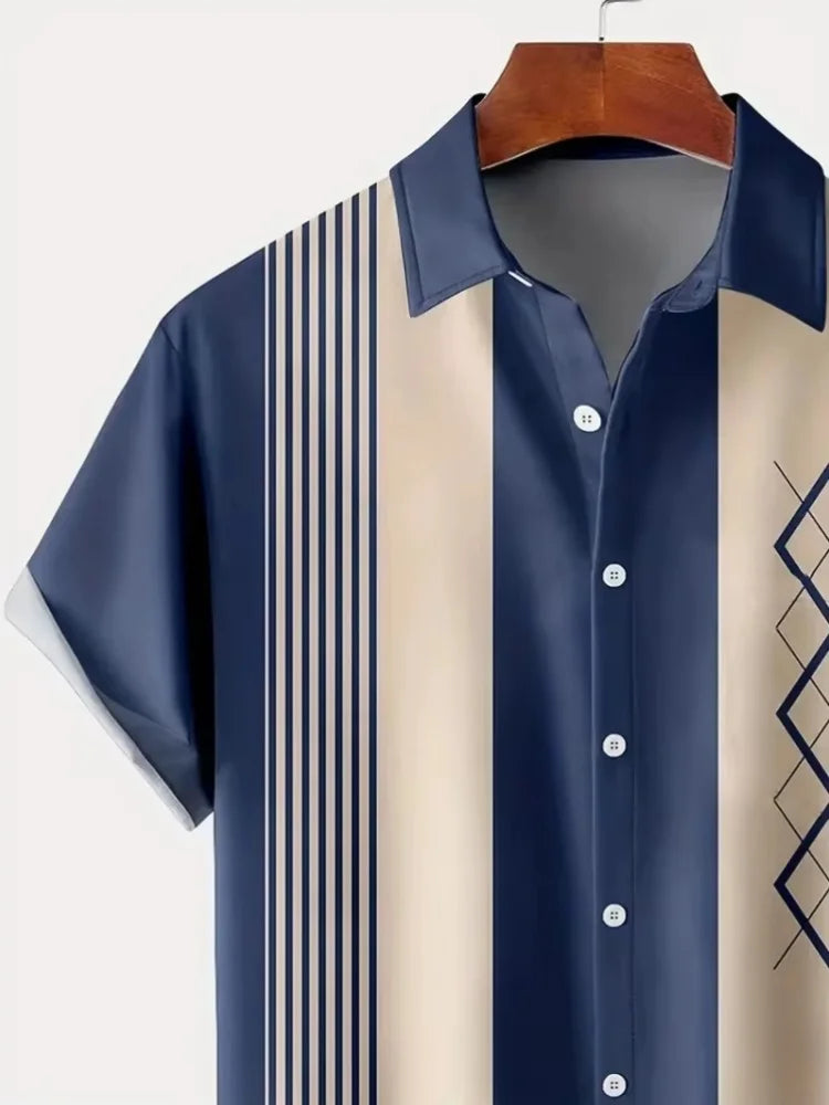 Summer Stripe Color Block 3D Printed Casual Office Shirt Mens Womens Casual Fashion Vintage Short Sleeve Shirt Mens Tops Shirt