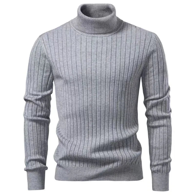 Men's Turtleneck Knit Sweater — Warm Striped Pullover