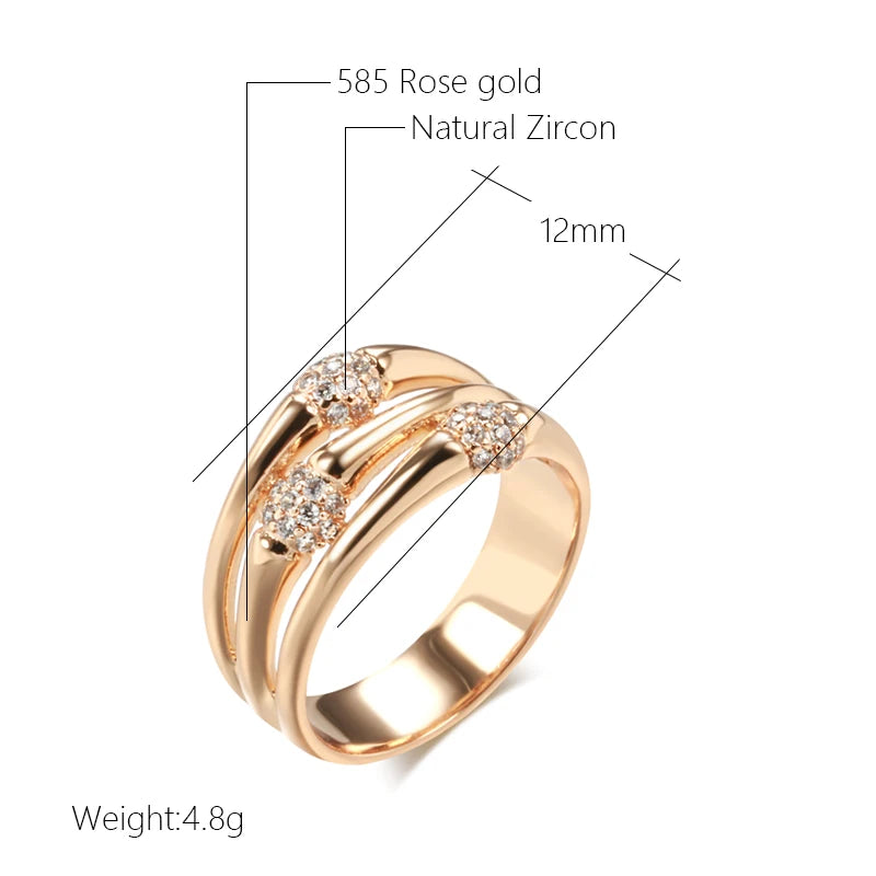 Rose Gold Zircon Cocktail Ring for Women – Wide Band Statement Jewelry