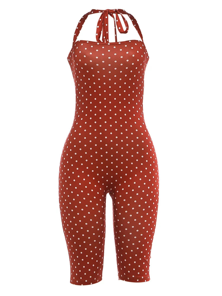 Polka Dot Off-Shoulder Playsuit | Backless Halter Romper for Women