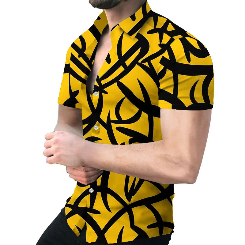 2023 New High Quality Hawaiian Baroque Short Sleeve 3D Printed Men's Shirt