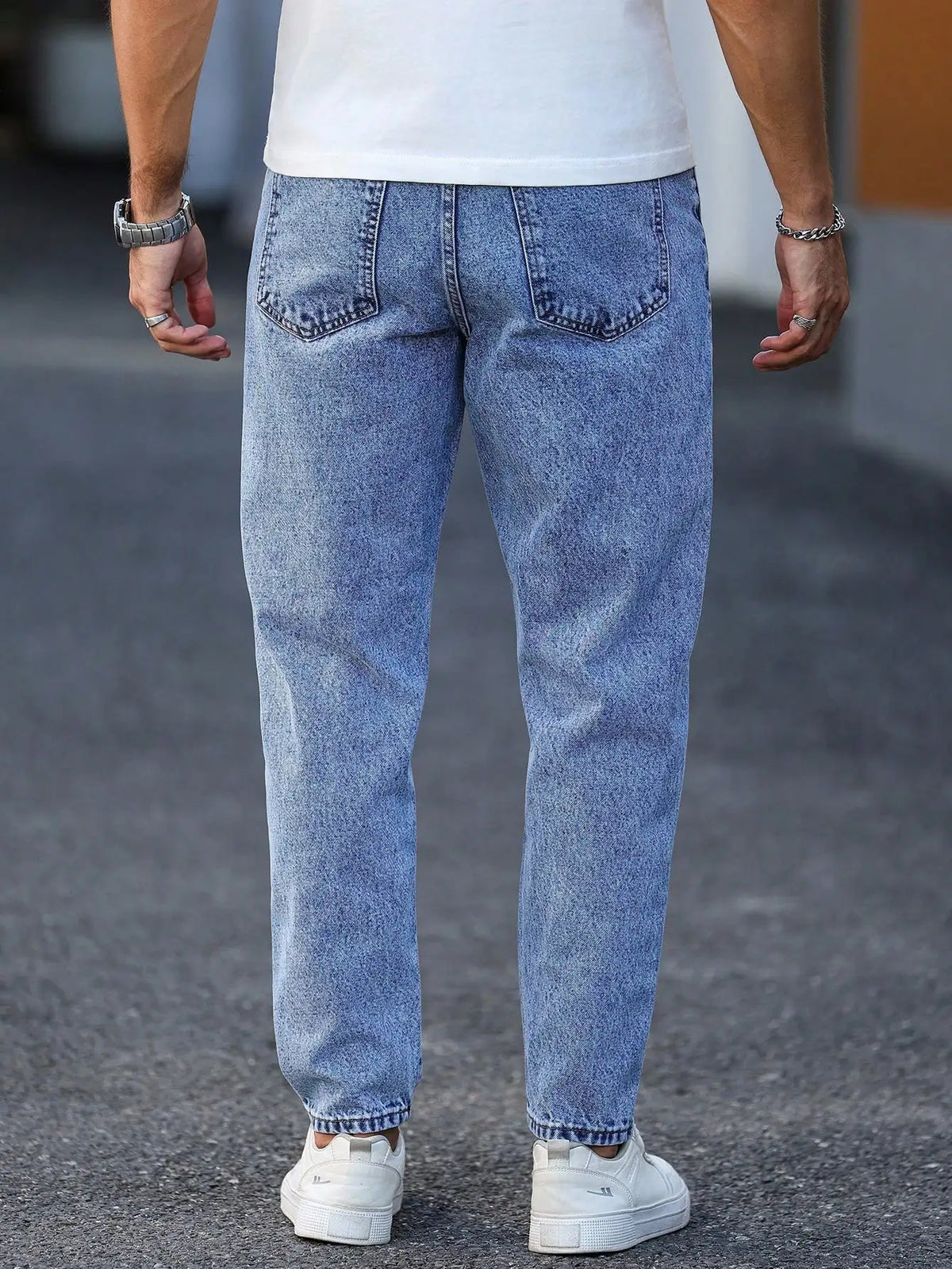 Men's Slim Fit Washed Blue Denim Jeans – Ankle Length