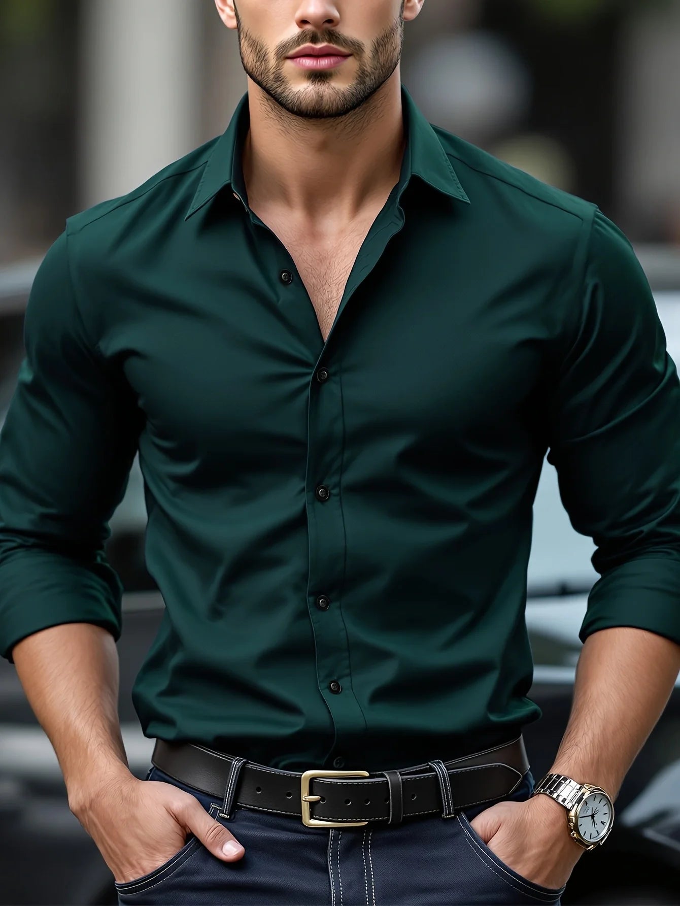 FGKKS New Men Shirt Brand New Solid Color Long Sleeve Elastic Fabric Men's Multiple Colors Male Quality Basic Shirt