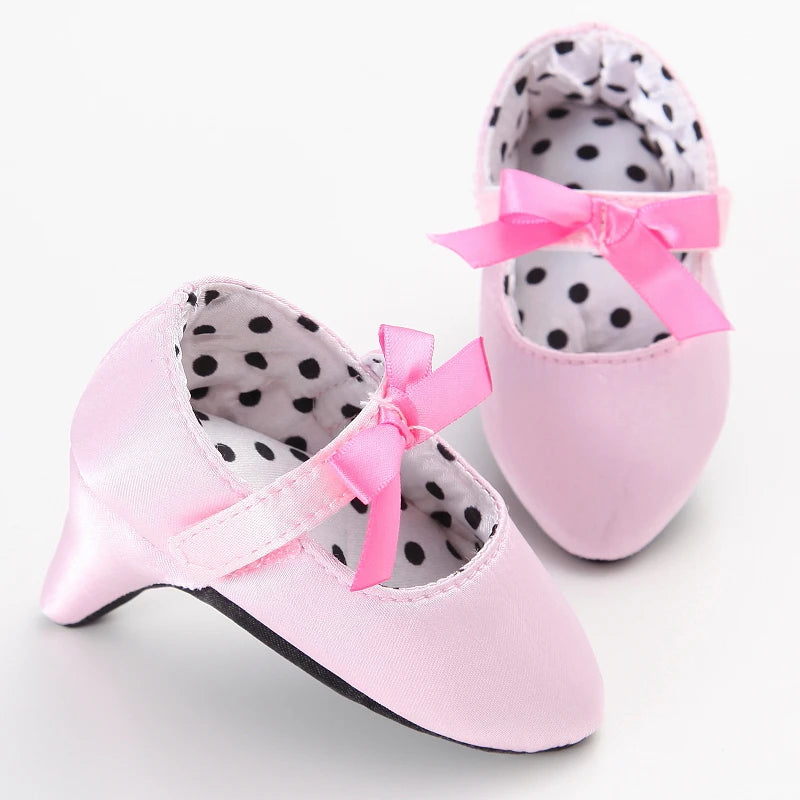Princess Style Newborn Baby Girl Cute Shoes Solid Color Bow High Heels First Step Toddler Walk Party Dress Footwear