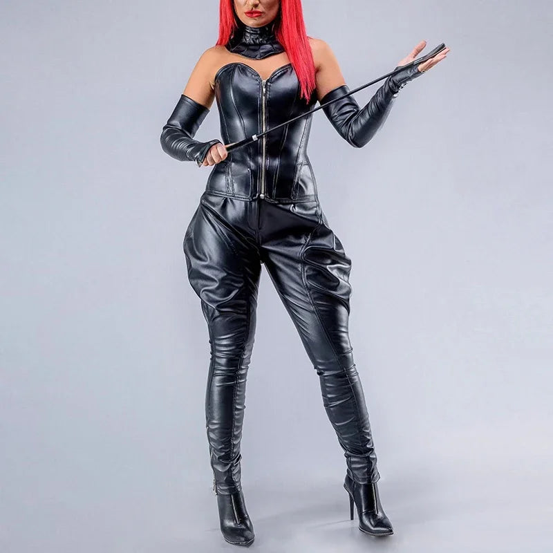 Women Faux Leather Breeches Pants Black Jodhpurs PU Casual High Waist Harem Pencil Trousers Support Custom