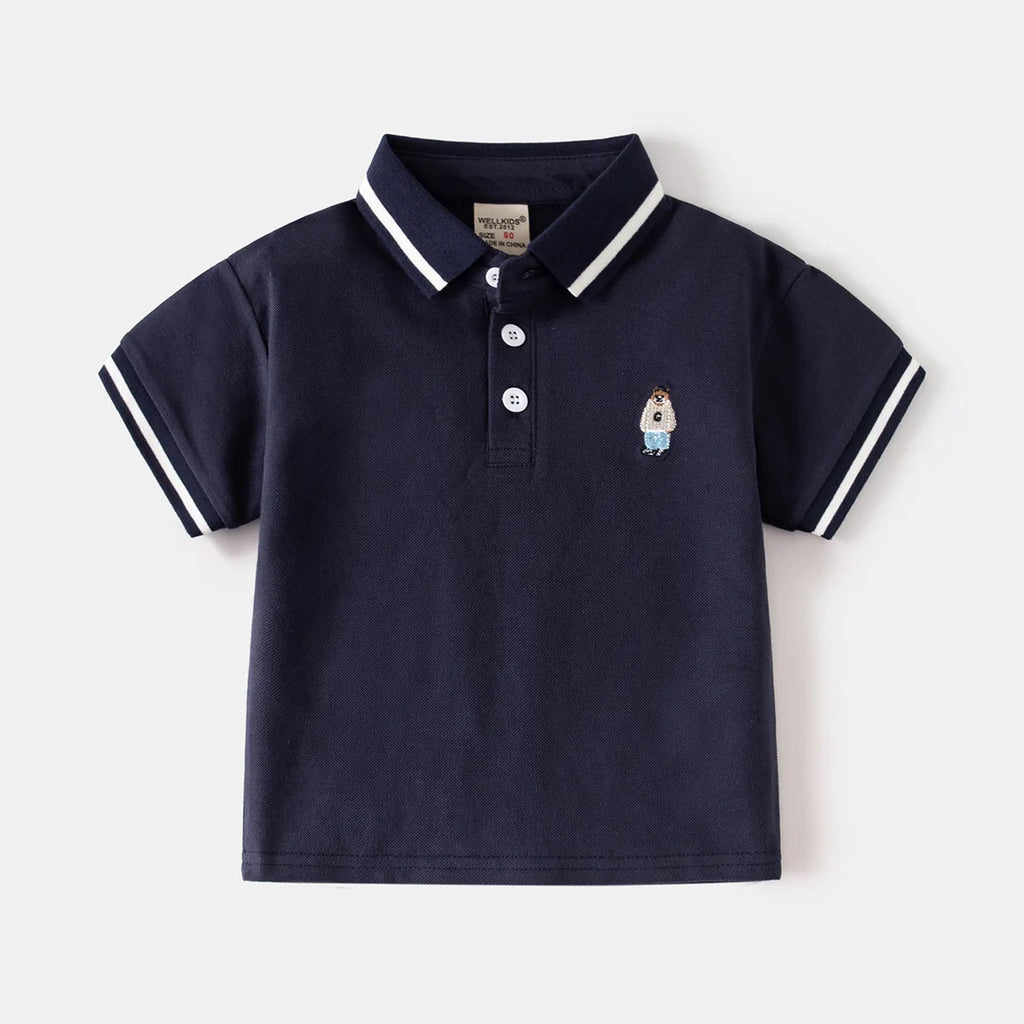 Boys' Cute Bear Polo T-Shirt – Toddler Cotton Cartoon Top
