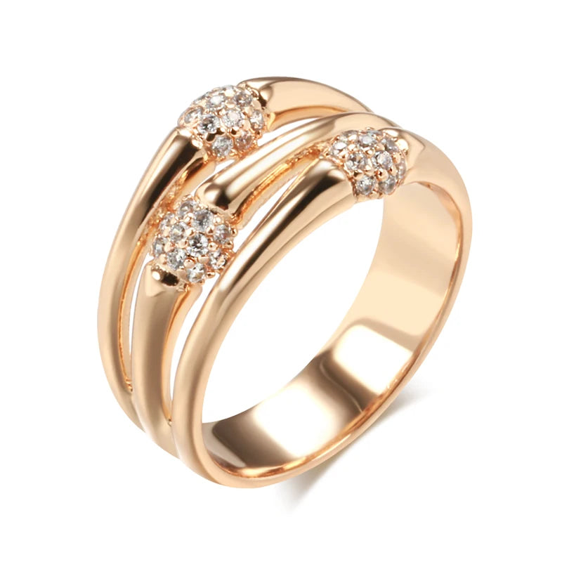 Rose Gold Zircon Cocktail Ring for Women – Wide Band Statement Jewelry