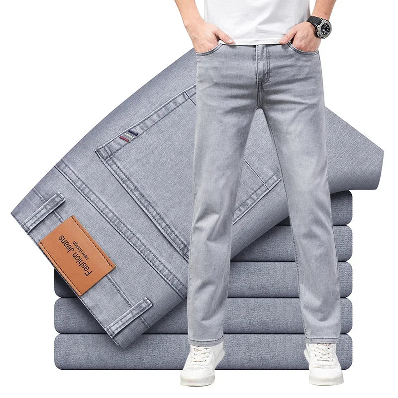 Men's Straight Fit Elastic Cotton Jeans – Lightweight Summer Denim