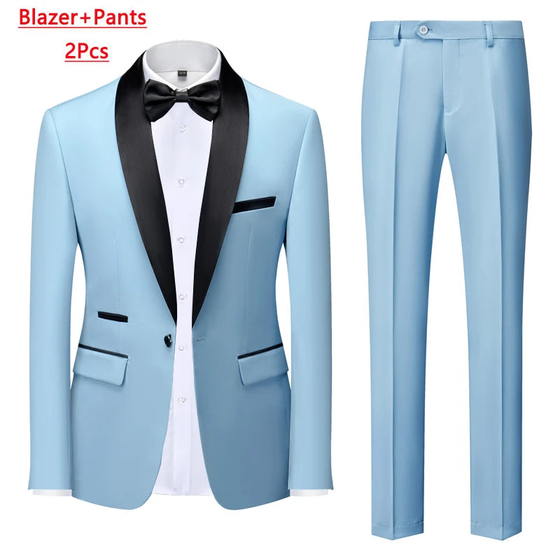 M-6XL Men's Casual Business Have Smoking Suit High End Brand Boutique Fashion Blazer Vest Pants Groom Wedding Dress Party Suit