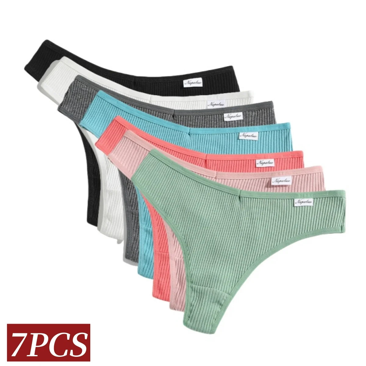 7Pcs/Set Women Cotton Panties Solid Color Thongs Female Low Rise T-back Underwear Sexy Lingerie Intimates S-XL G-String