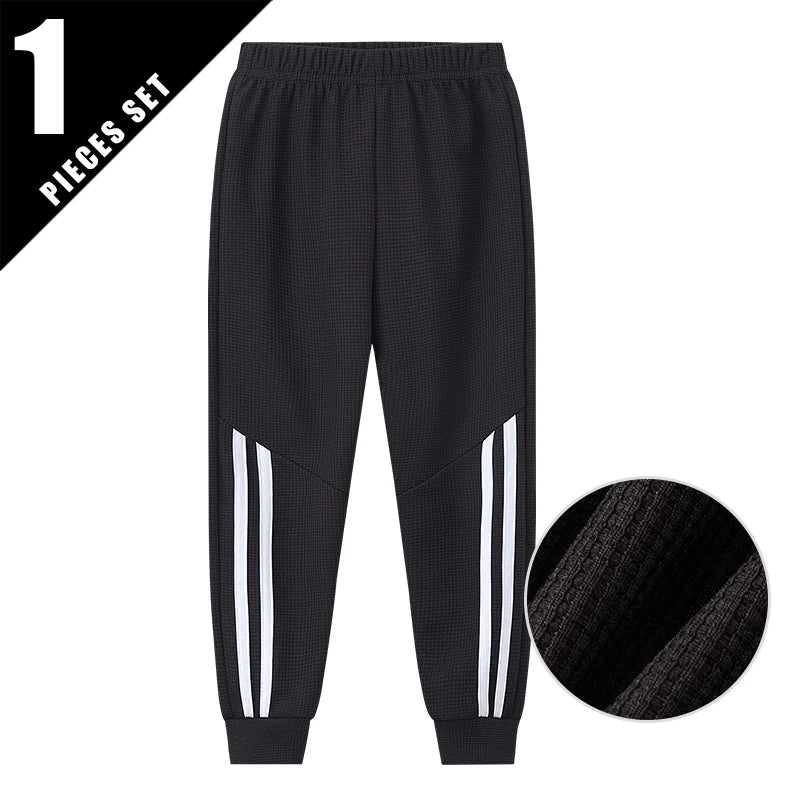 Kids Waffle Solid Sports Pants – Elastic Waist Harem Joggers (1 or 3 Pcs)