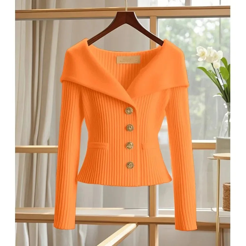 Women's Slim-Fit Knit Cardigan — Long Sleeve Button-Up Sweater Coat