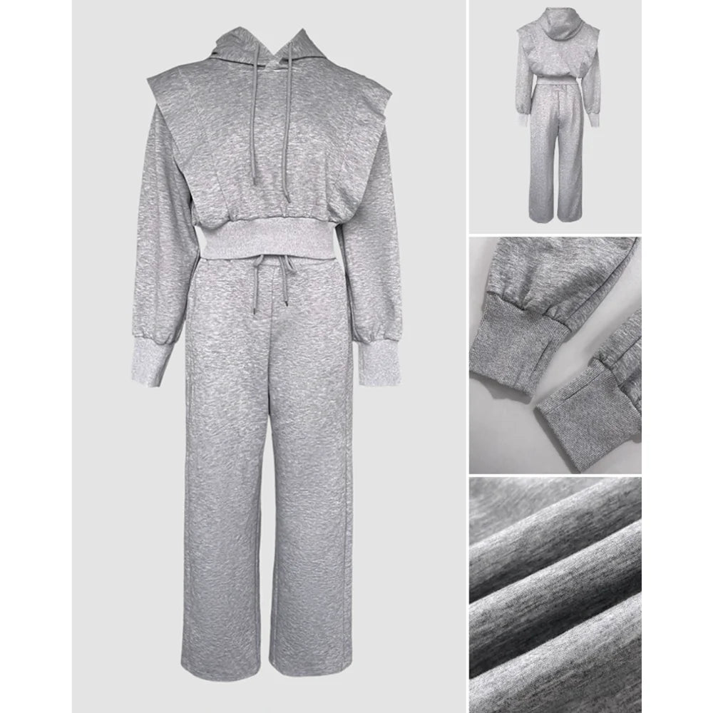 Women's 2-Piece Hoodie & Wide Leg Jogger Set – Slim Fit Casual Loungewear