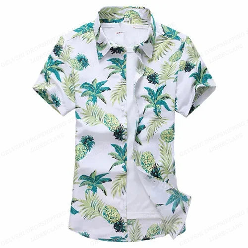 Summer Floral Hawaiian Shirts Men Fashion Short Sleeve Shirt Flower Blouse Turn Over Collar Casual Lapel Camisas Men's Clothing