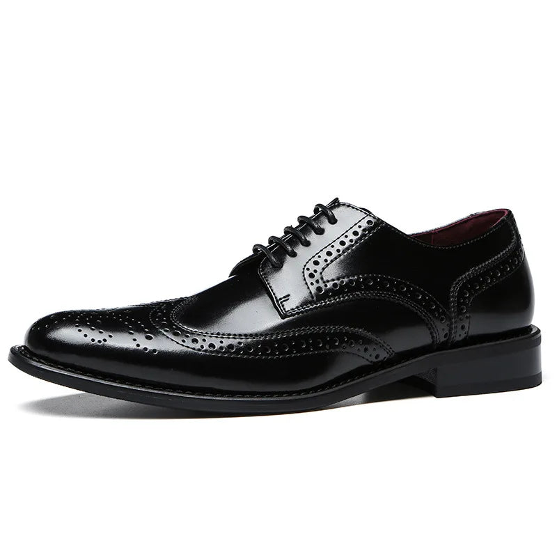 Top Quality Hard Cow Leather Pattern Men Formal Wedding Dress Shoes Pointed Toe Gentleman Men Brogues Oxfords New Spring