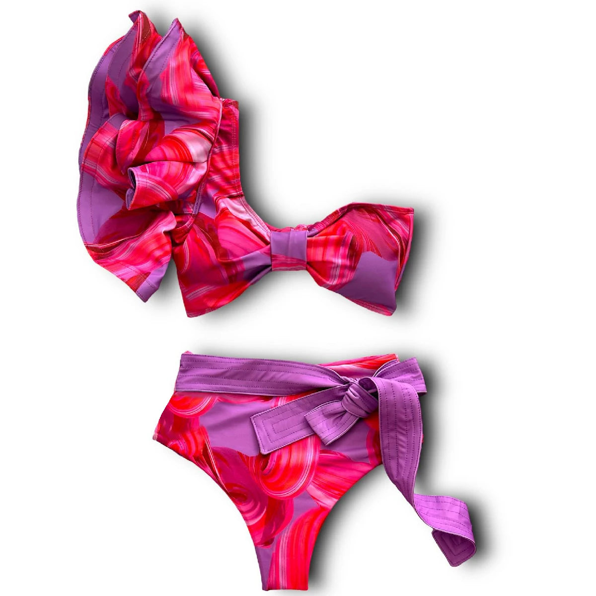 2025 New Sexy High Waist Bikini Sets Ruffle Swimwear Women Swimsuit Print Floral Dots V-neck Beach Wear Bathing Suits Biquini