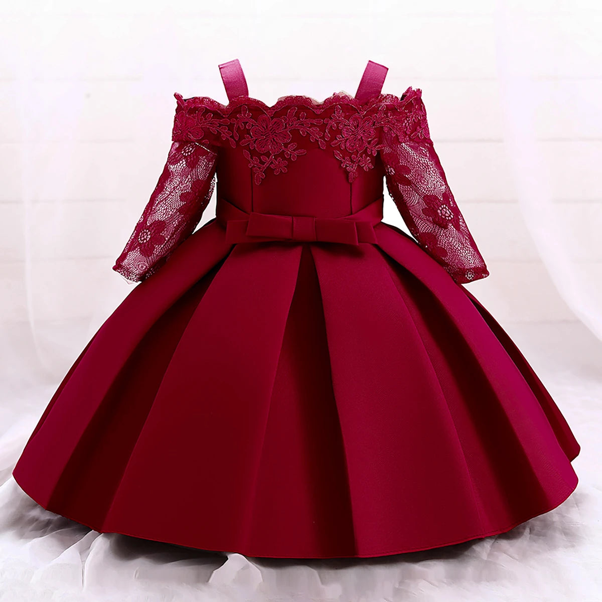 Toddler Baptism Party Baby Girls Dresses Long Sleeve 1st Birthday Princess Wedding Prom Dress Girl Lace Flower Chritsmas Costume