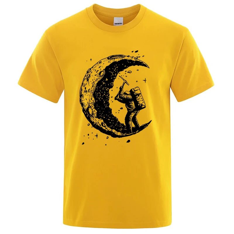 Men's Moon Print Casual T-Shirt — Breathable Cotton Blend Summer Tee