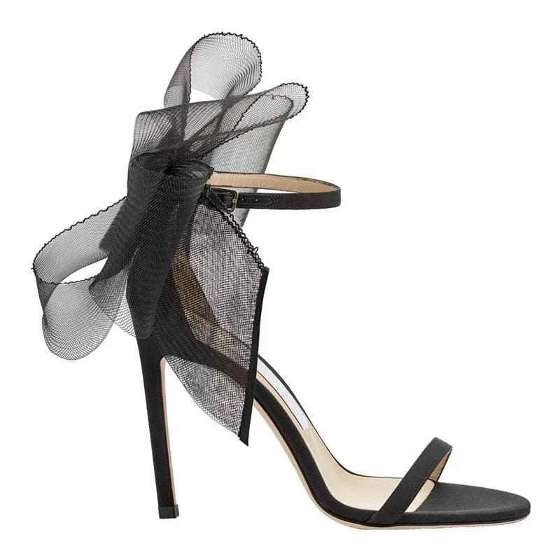 Women's Bow Stiletto Heel Sandals – Korean Style Open-Toe Wedding & Party Heels