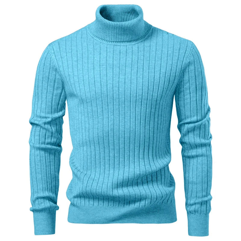 Men's Turtleneck Knit Sweater — Warm Striped Pullover
