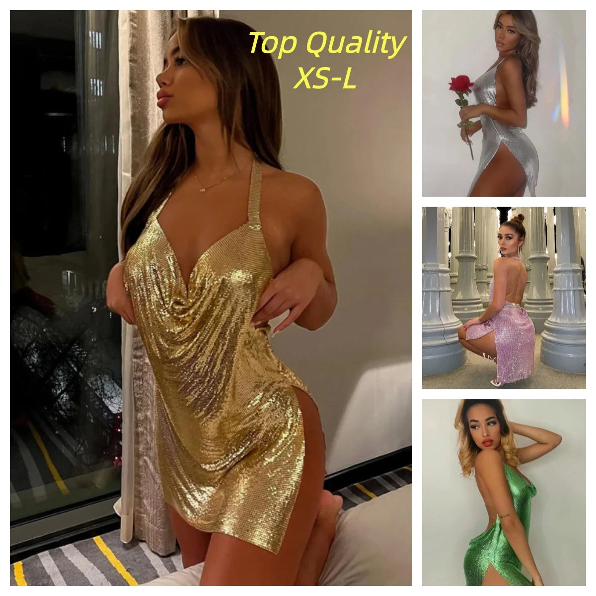 Women's Sequin Backless Spaghetti Strap Mini Dress – Sexy Party & Club Dress