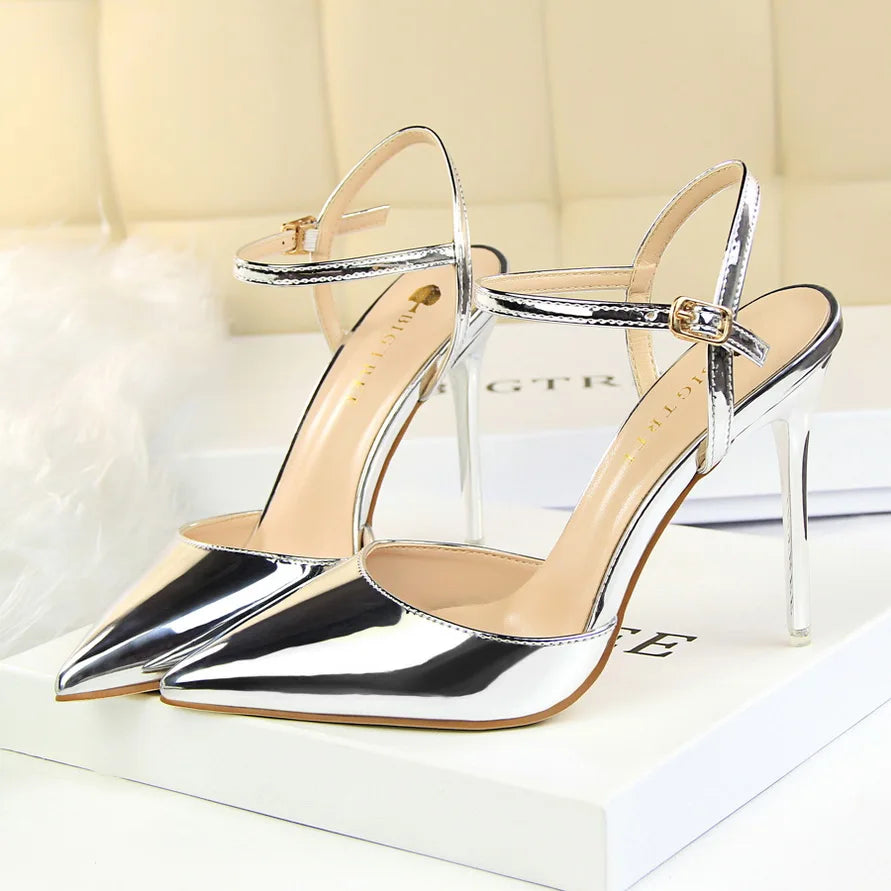 Women's Stiletto Heel Ankle Strap Sandals – 10.5cm High Heels for Wedding & Party
