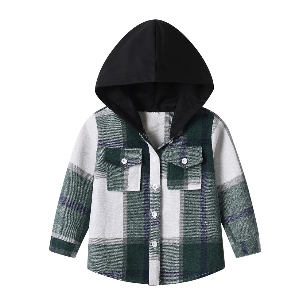 Kids' Korean Plaid Double-Breasted Cardigan Coat – Trendy Unisex Short Jacket for Boys & Girls