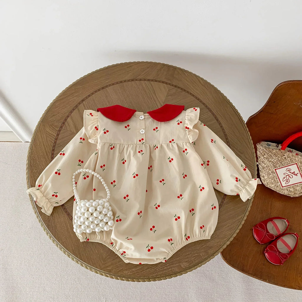 Baby Girl Floral Romper — Long Sleeve Cotton Jumpsuit
