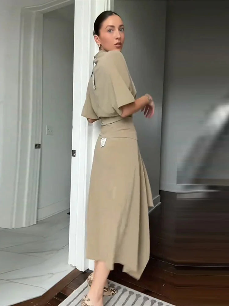 Women's Elegant Batwing Sleeve Top & Asymmetric Maxi Skirt Set – 2-Piece Chic Outfit