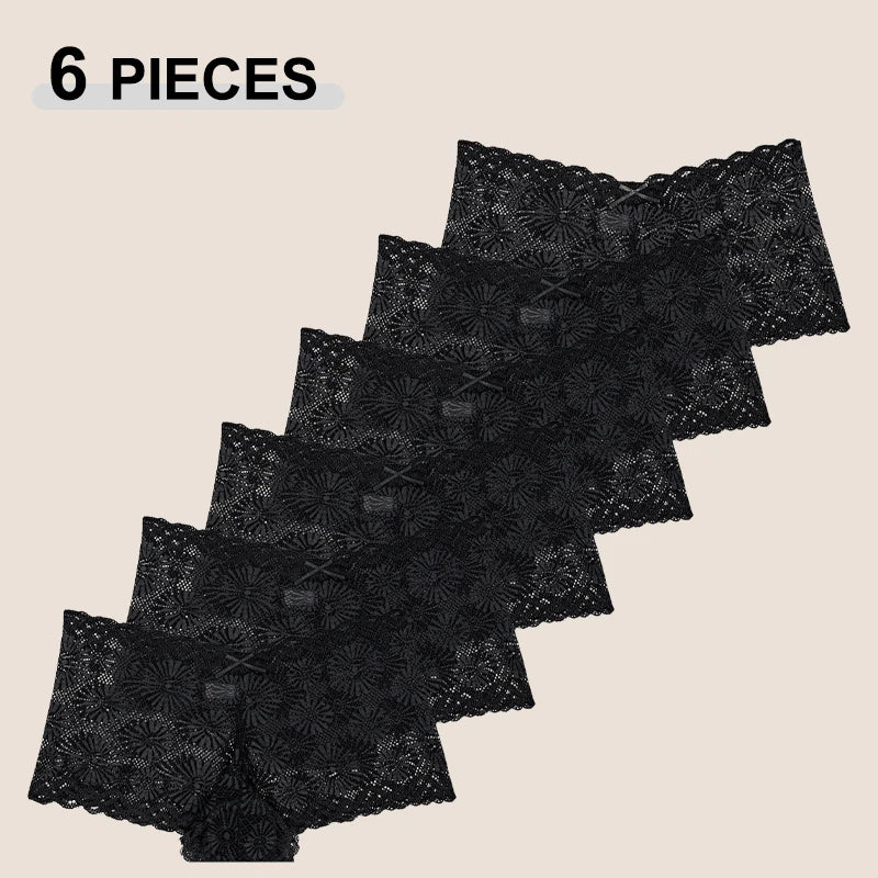 Women's Lace Boyshort Panties 6-Pack | Seamless High-Rise Floral Lingerie | S–2XL
