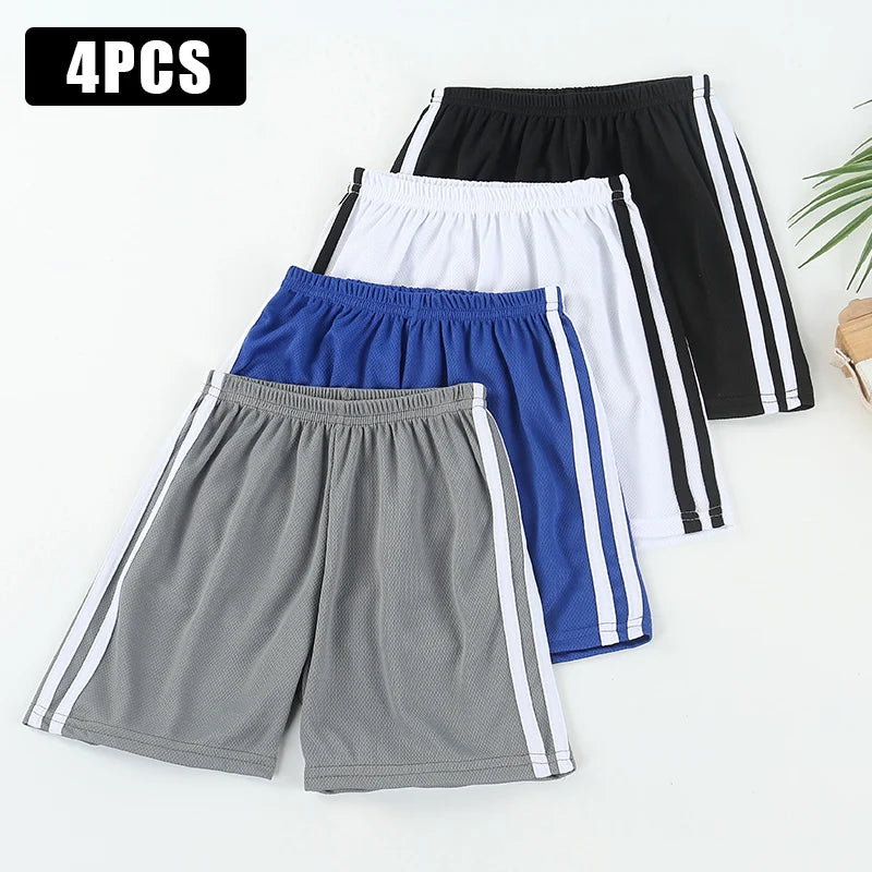 4/1 Pack Summer Children's Sports Quick-drying Shorts Boys Play Ball And Run Elastic Waist Pants Girls Solid Color Simple Joker