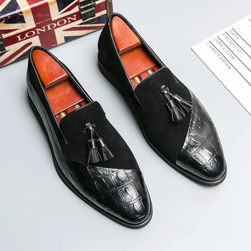 Men's Vintage Wingtip Tassel Brogue Slip-On Loafers – Formal Comfort Dress Shoes
