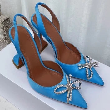 2023 New High Heels Women's Rhinestone Bow Pointy Glasses with Stilettos and Sandals Women.