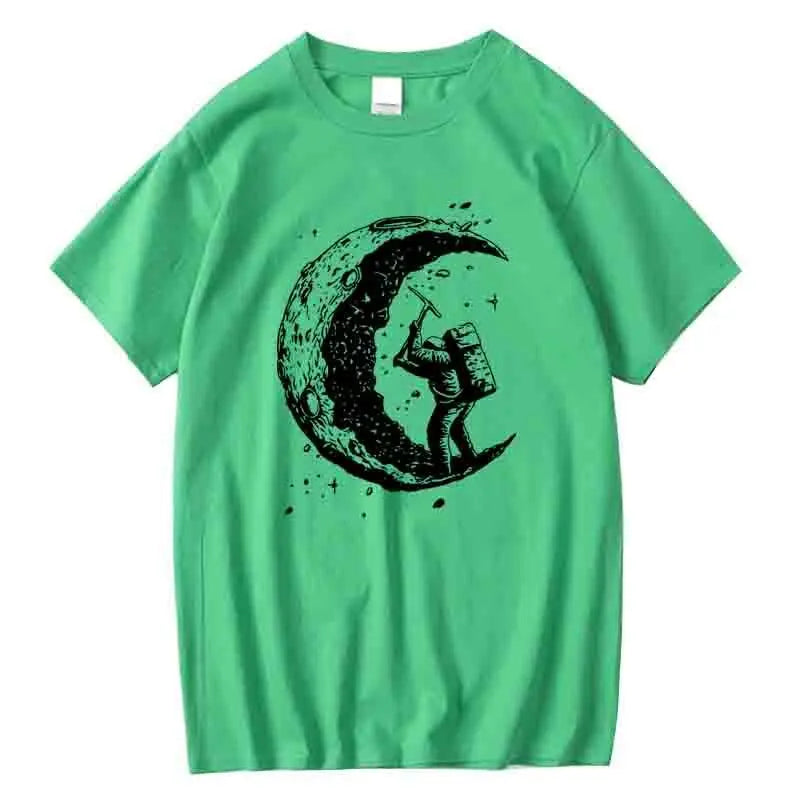 Men's Moon Print Casual T-Shirt — Breathable Cotton Blend Summer Tee