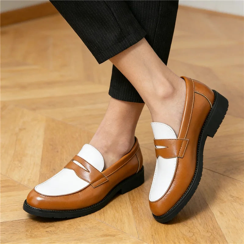 Fashion New Pointed Two-tone Mixed Patchwork Slip on For Men Wedding Homecoming Dress Shoes Flats Casual Loafer  Zapatos Hombre