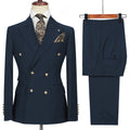 Men's Double-Breasted 2 Piece Suit Set Solid Color Business Casual Wedding Groom Dinner Party Work Jacket